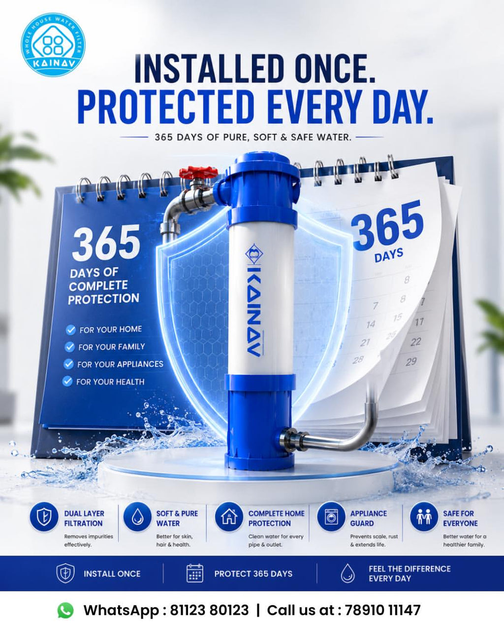 Kainav Smart High Flow Mini Whole House Water Filter for Hard Water | Dual Layer 5 Micron Cartridge (5 x 12 Inch)
